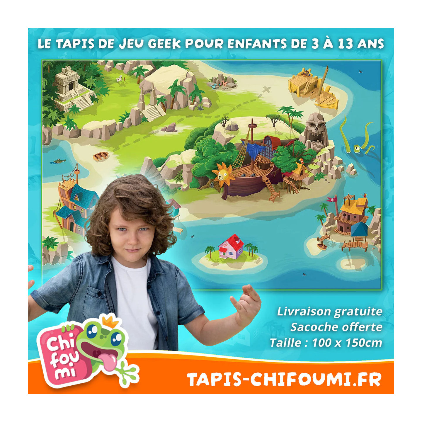Tapis Chifoumi - Tapis de jeu pour enfant “Tortuga Bay” - 150x100cm