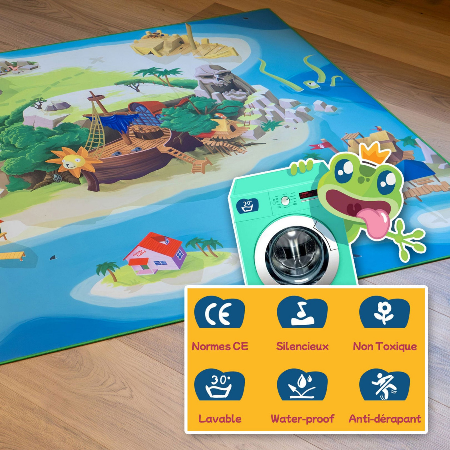 Tapis Chifoumi - Tapis de jeu pour enfant “Tortuga Bay” - 150x100cm
