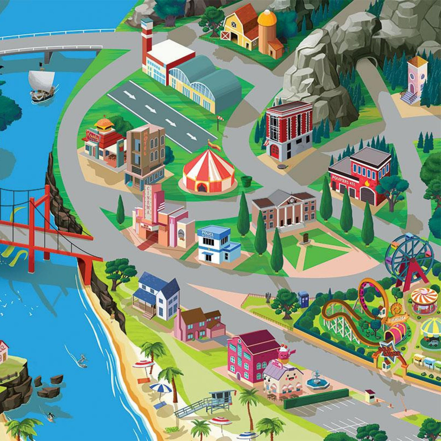 Chifoumi - tapis de jeu pour enfants "Hill Valley" - 150x100cm