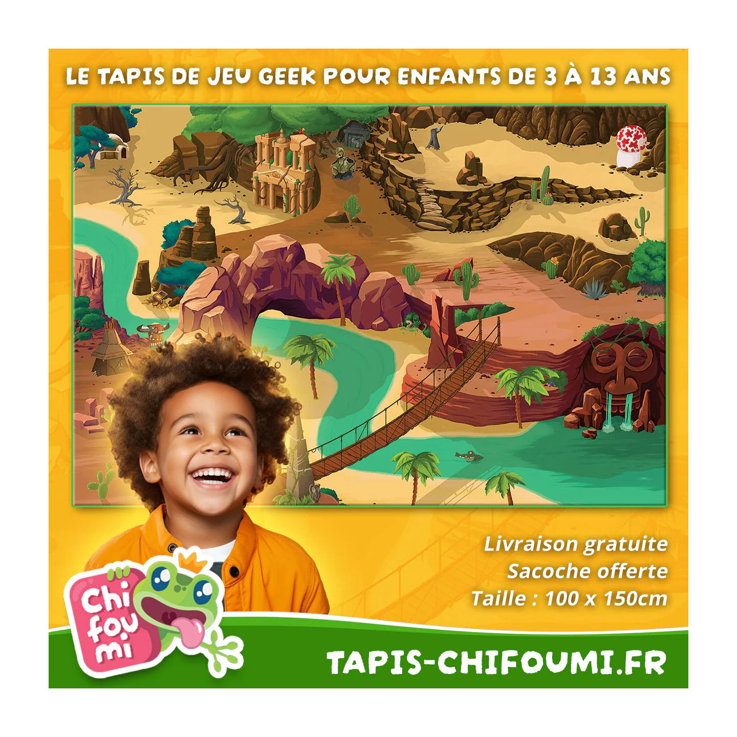 Tapis Chifoumi - Tapis de jeu pour enfants “Adventureland” - 150x100cm
