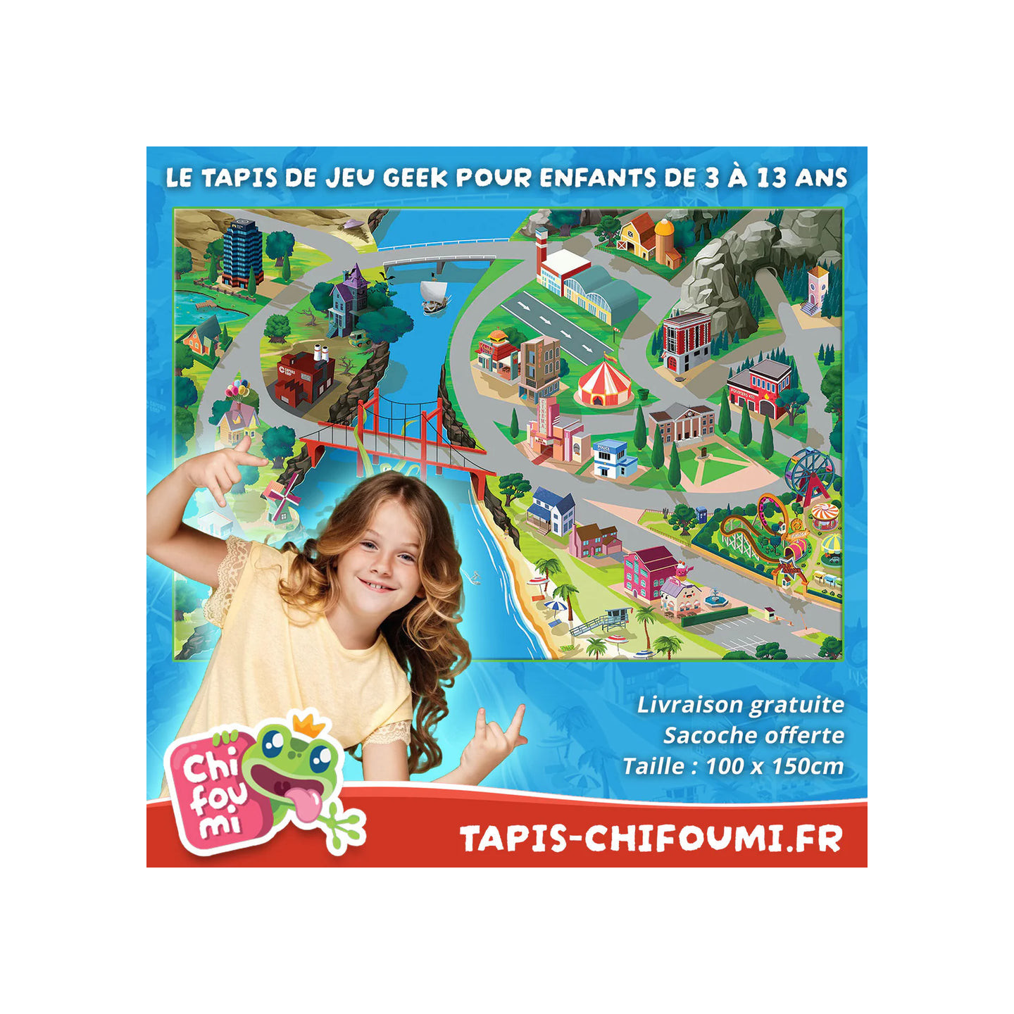 Chifoumi - tapis de jeu pour enfants "Hill Valley" - 150x100cm
